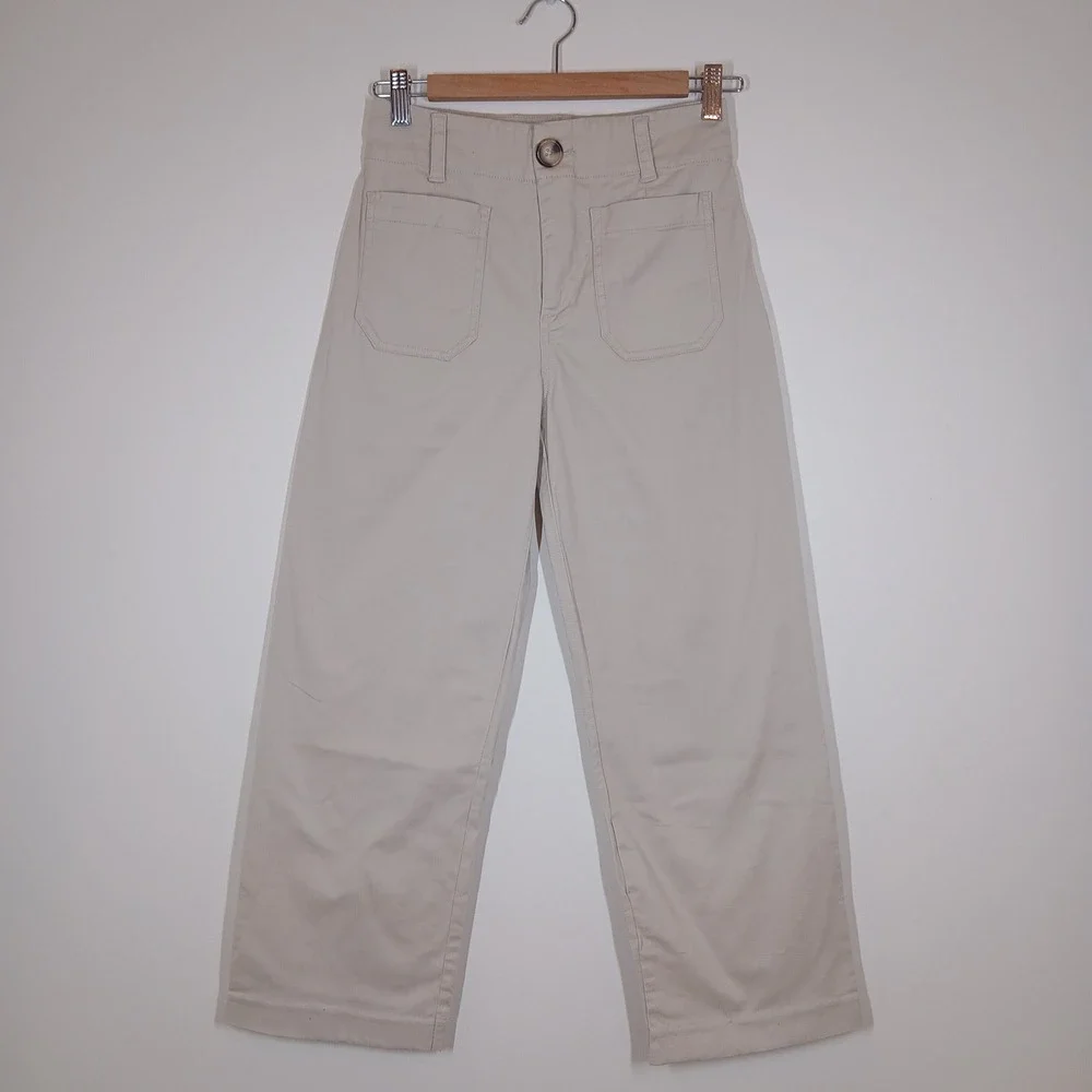 Maeve by Anthropologie Cropped Pants Womens 0 Beige Cotton High Rise Wide Leg